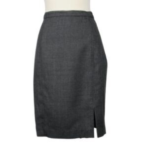 Pencil Skirt Wool Side Zip 2 Button Close Lined Side Slit Gray VINTAGE Size 10